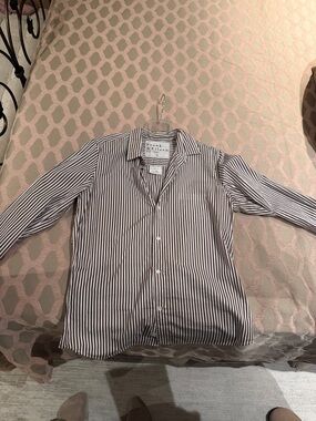 Frank & Eileen Brown and White Striped Button-Up Shirt